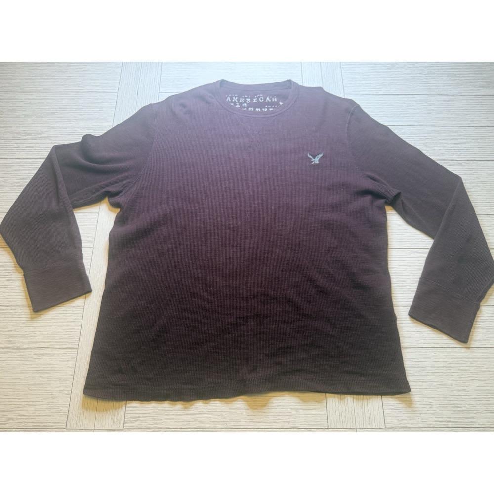 American Eagle Mens Thermal Waffle Knit Shirt Vintage Fit Long Sleeve BurgundyXL